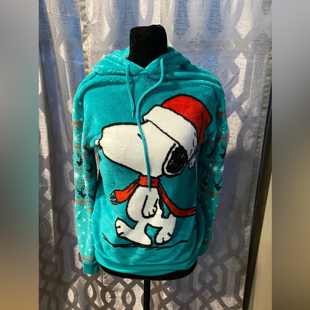 Peanuts Teal Fleece Hoodie Ladies Size Small